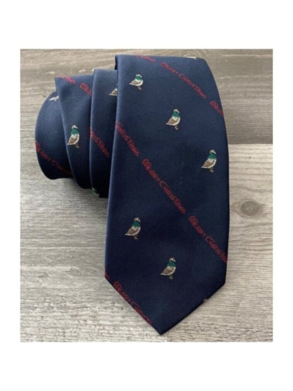 Robert Talbott Neck Tie Mallard Duck Merry Christmas Bow Novelty Blue Red 55"
